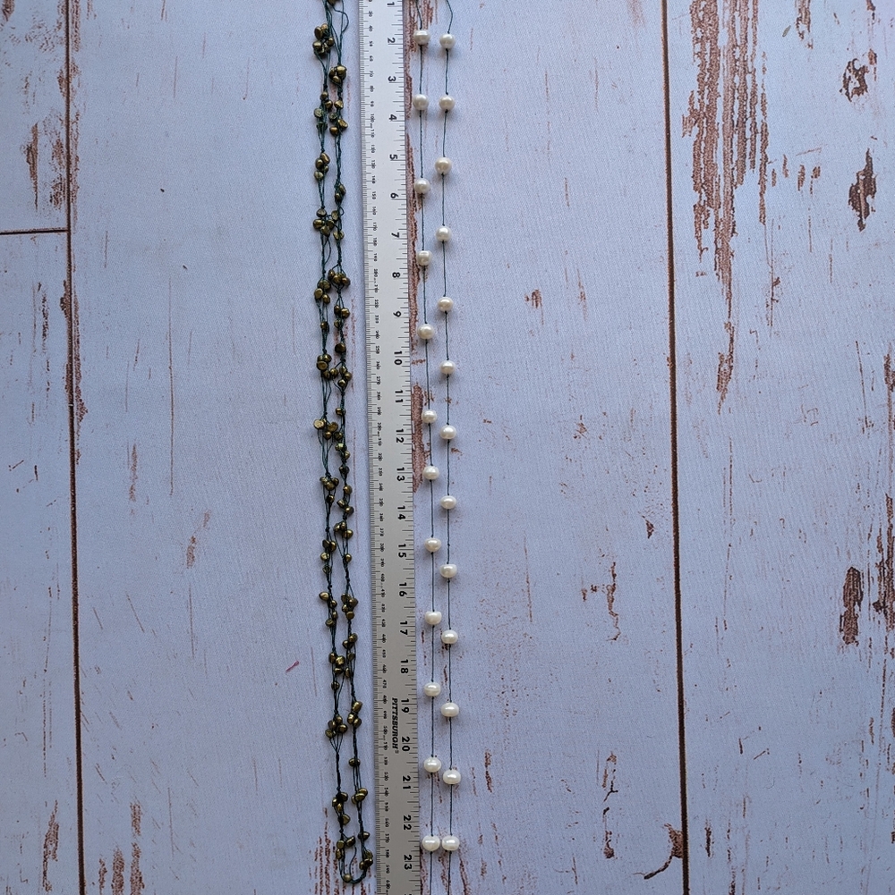 Genuine Freshwater Olive Pearl Lariat Handknit Pearl Scarf - Picture 8 of 11